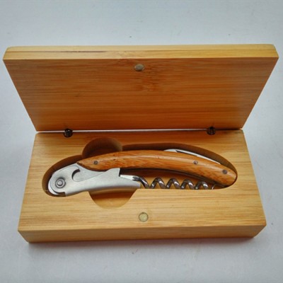 Wine opener corkscrew with Bamboo Handle in Bamboo Box bottle opener gift