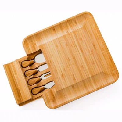 4pcs bamboo cheese board and knife set cheese fork