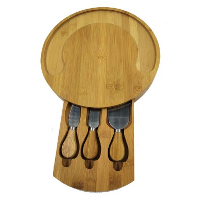 3pcs cheese knife set in bamboo box cheese fork scoop