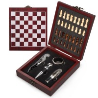 4pcs wine box gift set Wooden Box with International Chess Wine Tools Accessories Opener Kit wine cork opener