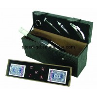 4PCS Wine Sets in PU Box Wine Tools with Playing Cards stopper opener thermometer