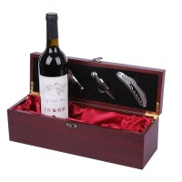 Wholesale Bamboo Wooden PU Wine Box Set Holder Wine Case Carrier with Wine Accessories for 1 Bottle